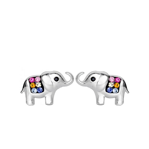 Brilliance Fine- Girls/ Tween Sterling Silver Multi Crystal Elephant Earrings