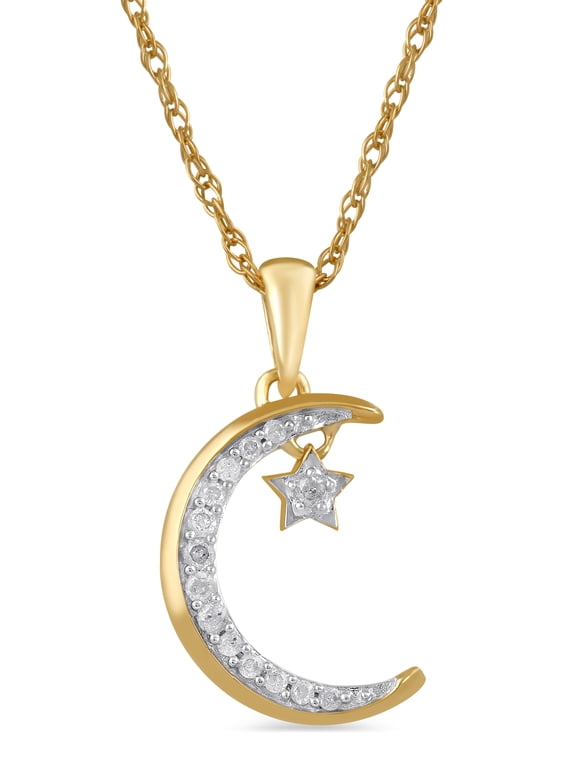 Brilliance Fine Jewelry 1/10 Carat Diamond Crescent Moon And Star Pendant in 10K Yellow Gold