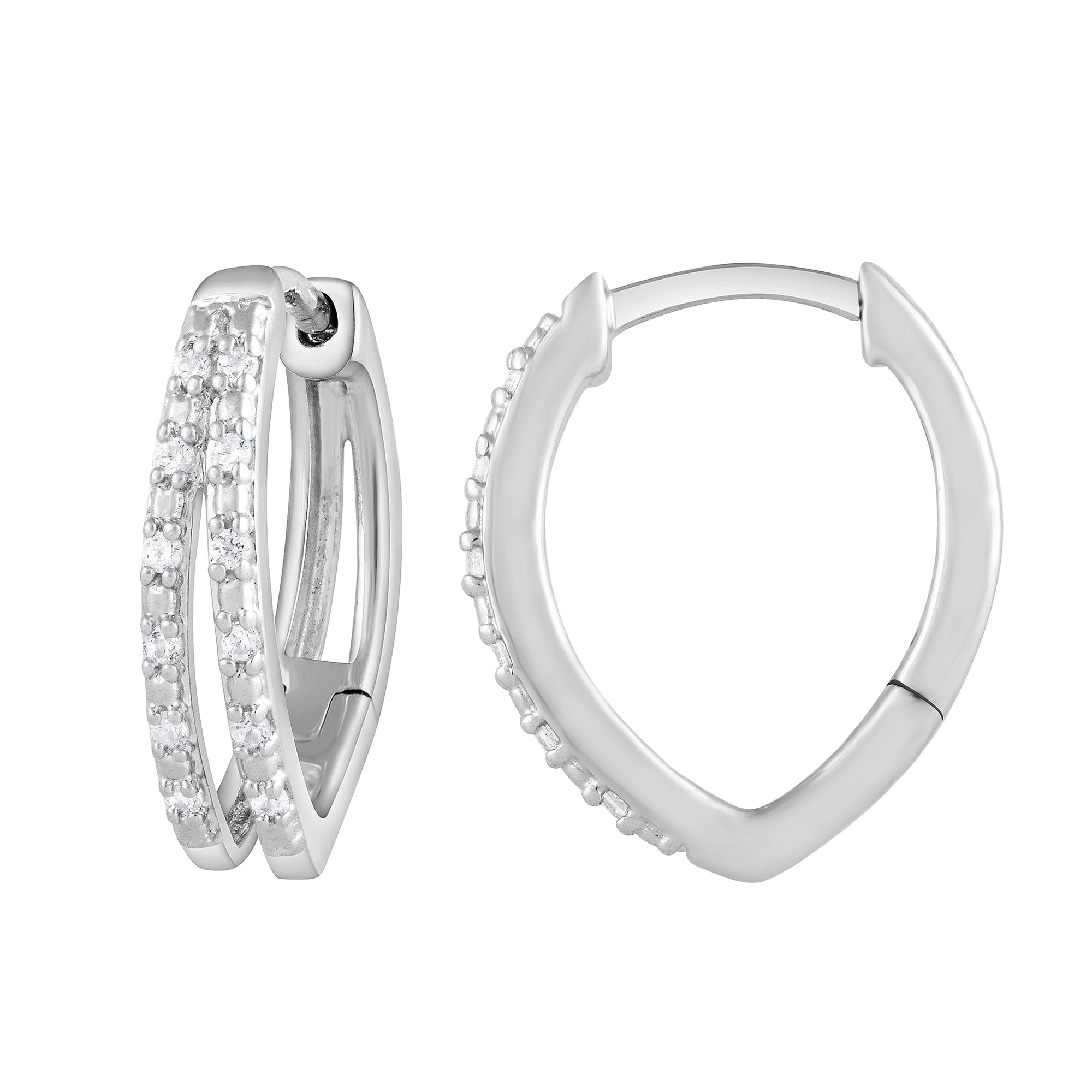 Brilliance Fine Jewelry 0.10 ct Diamond Women's Double Row Huggies Hoop Earrings in Sterling Silver, (I-J, I3)