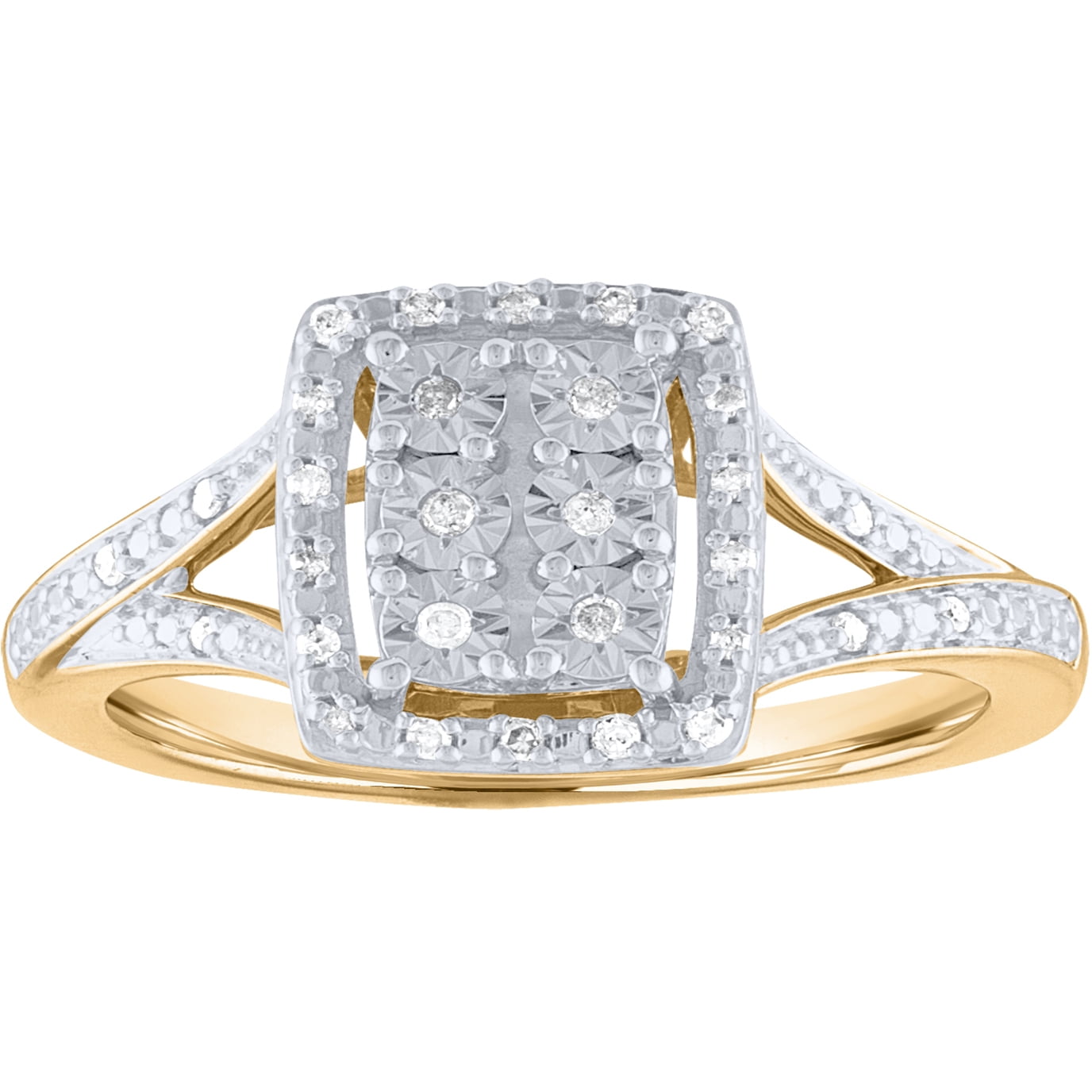 Brilliance Fine Jewelry 1/10 Carat T.W. Diamond Cluster Illusion Ring in Sterling Silver with 14kt Gold Plating