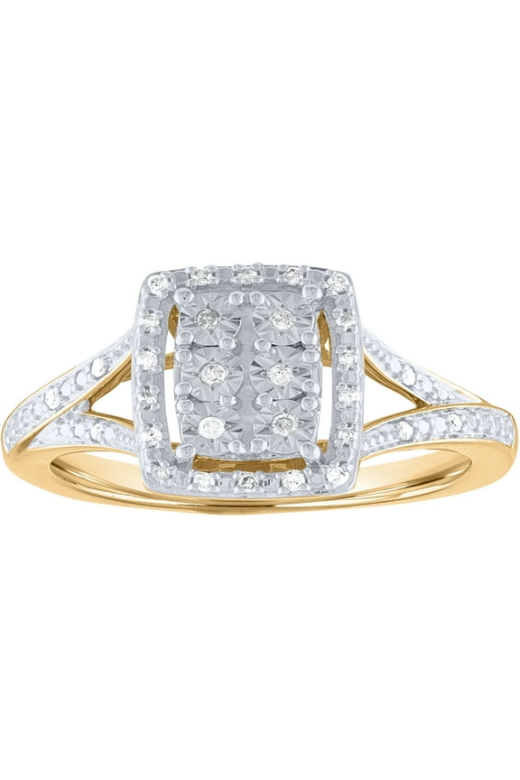 1/10 Carat T.W. Diamond Cluster Illusion Ring in Sterling Silver with 14kt Gold Plating