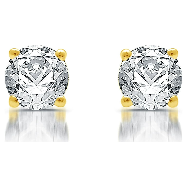 1 1/2 ct tw Round Cut Real Diamond Earrings in 14K White or Yellow Gold