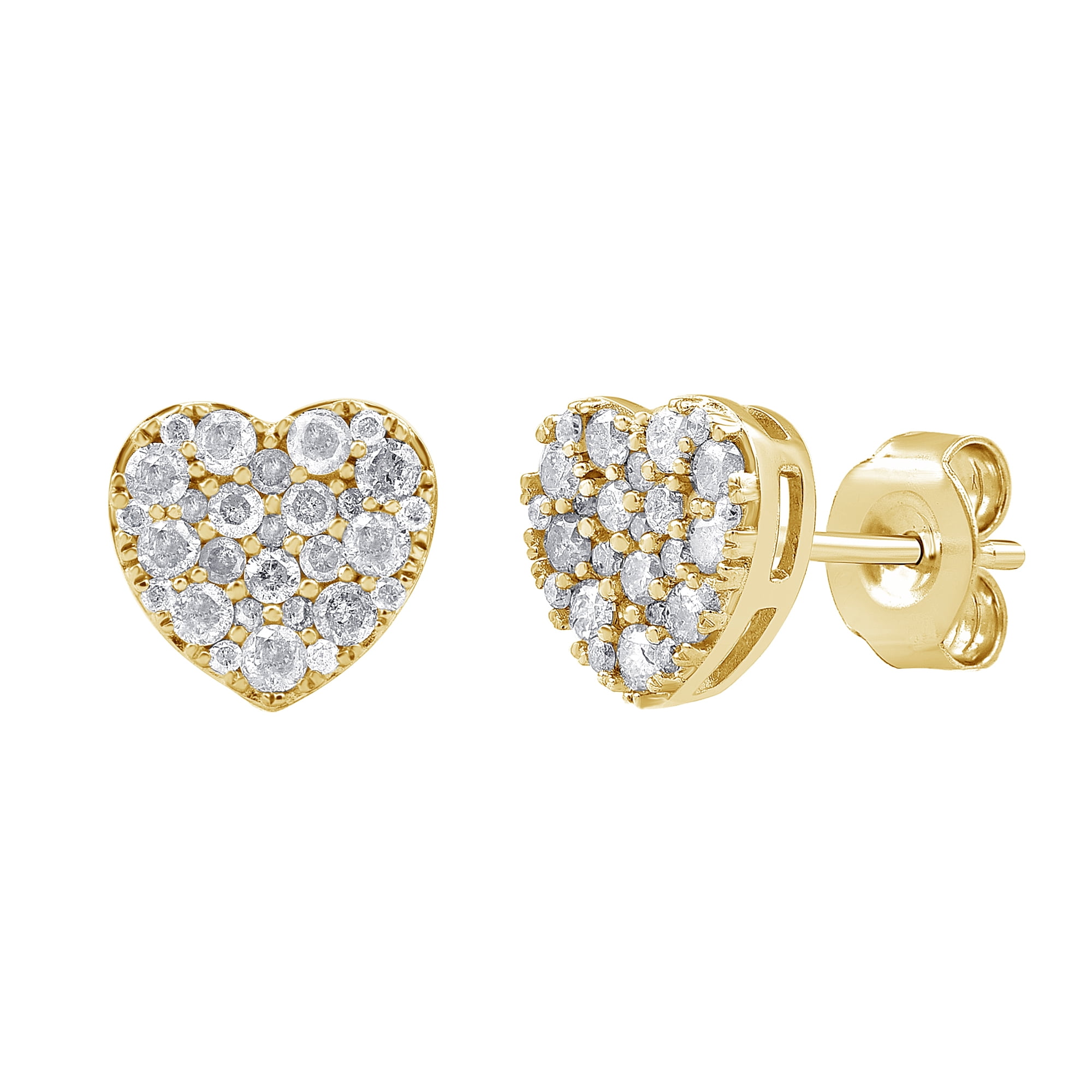 Brilliance Fine Jewelry 1/2 Ct Diamond Women's Heart Stud Earrings in 10K Yellow Gold