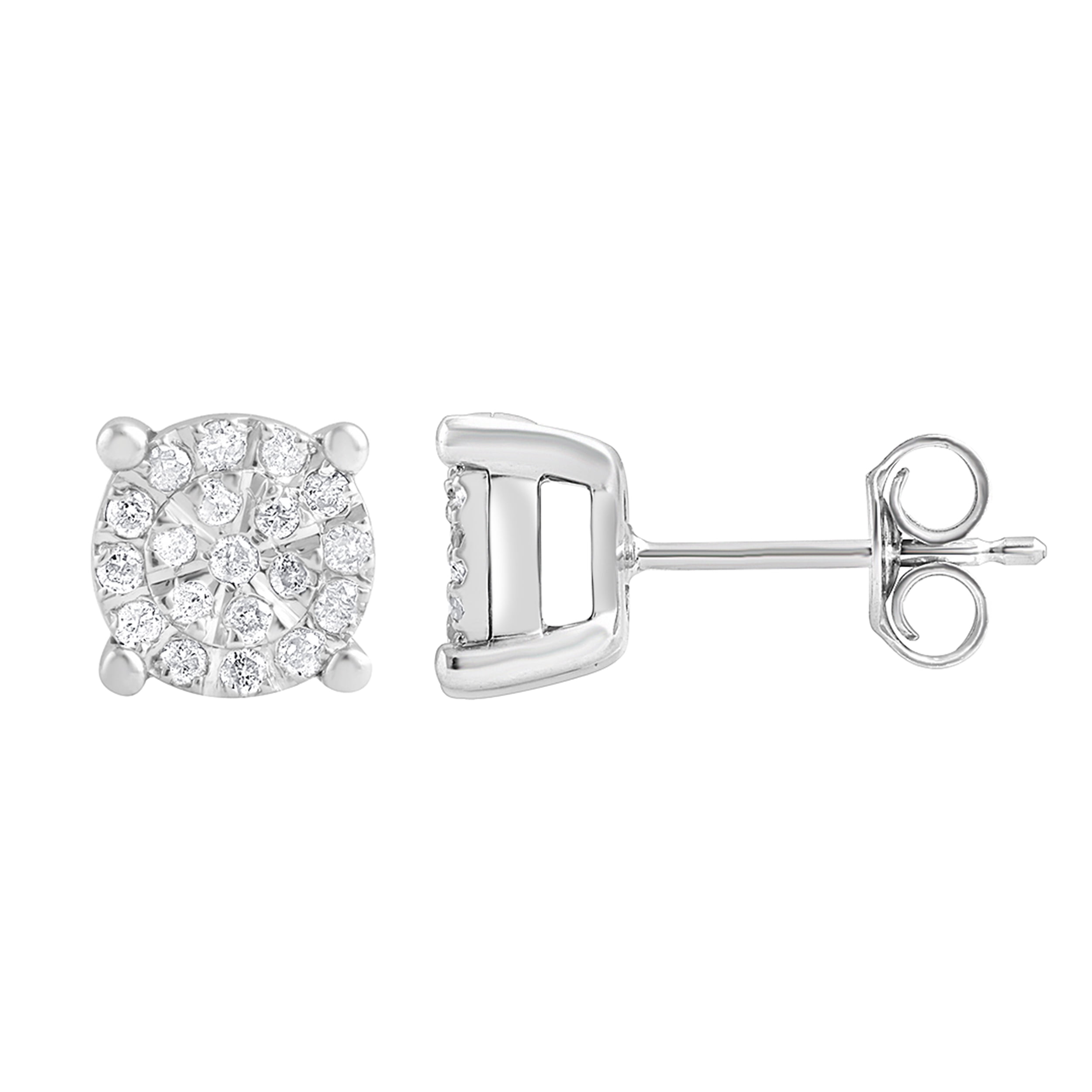 Brilliance Fine Jewelry 1/3 Carat Diamond Sterling Silver Cluster Stud Earrings for Women