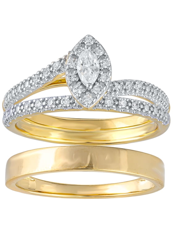 1/4 Carat Lab Grown Diamond Women & Mens Trio Set Ring 14K Gold Plated Silver