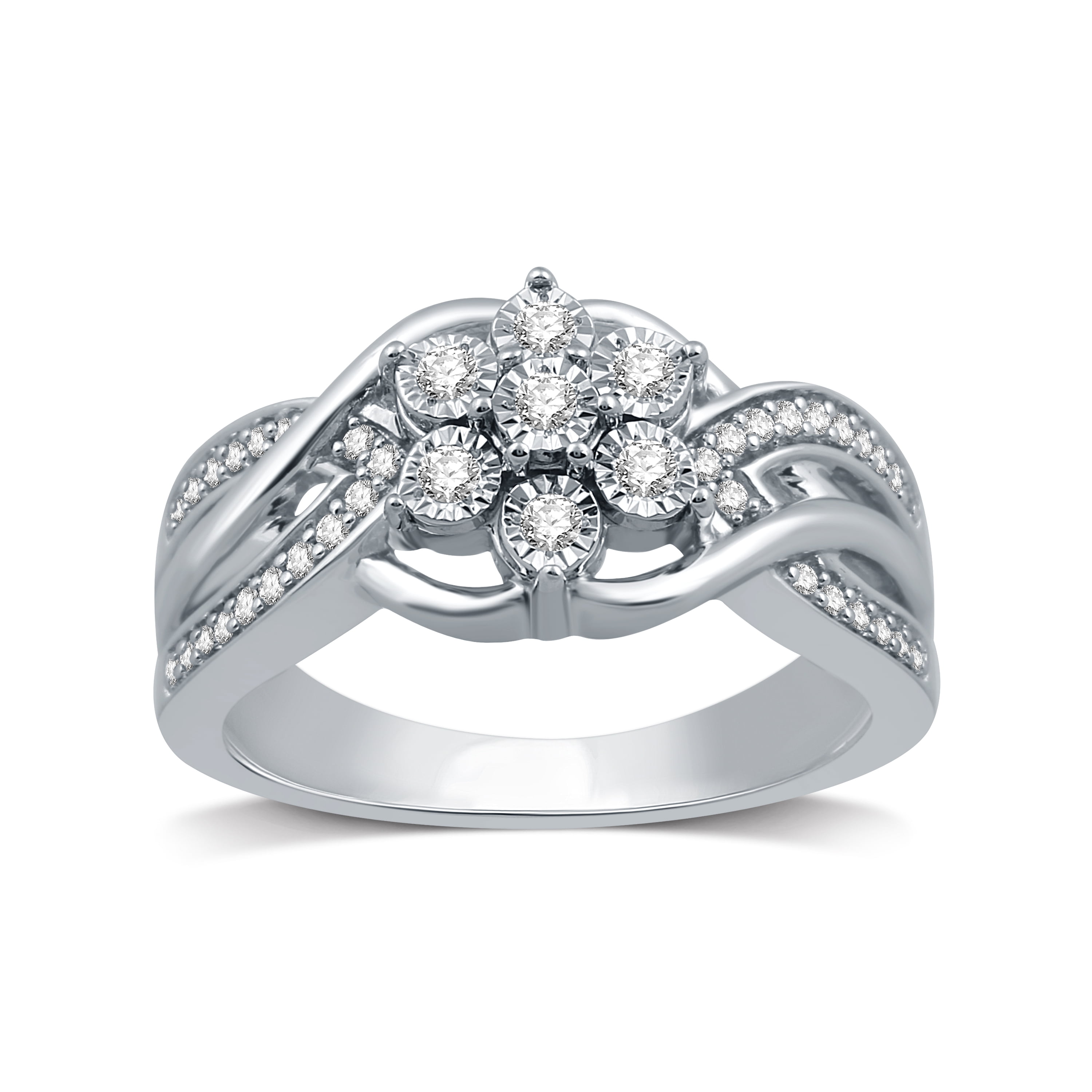 Brilliance Fine Jewelry 1/4 Carat Diamond Sterling Silver Snow flower  Statement Ring