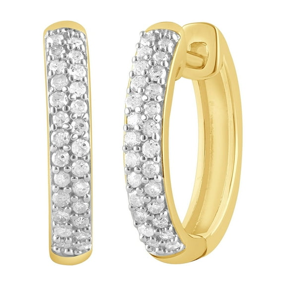 Brilliance Fine Jewelry 1/4 Carat YG Plated Sterling Silver Diamond Huggies Earrings for Women