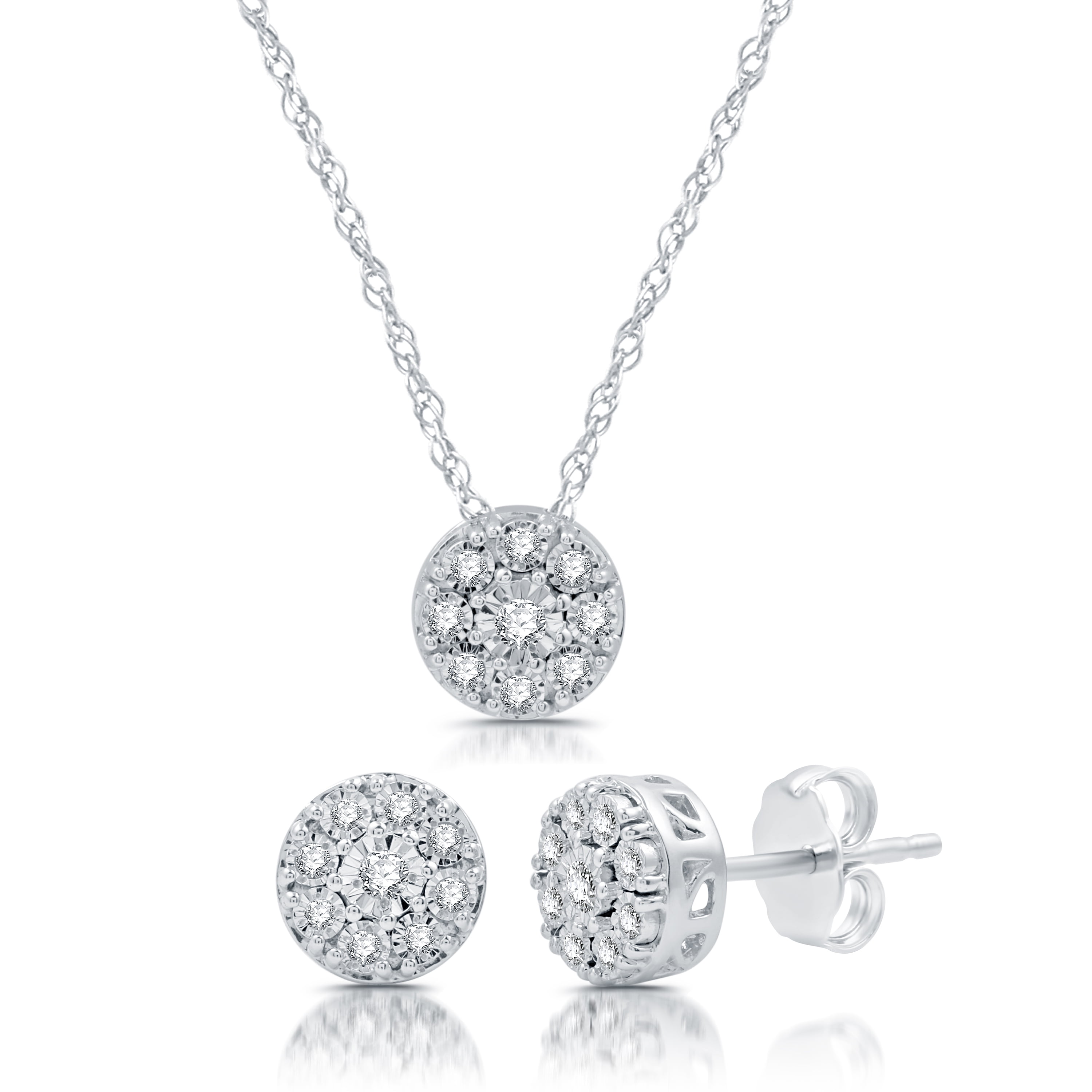 Brilliance Fine Jewelry 1/6 CTTW Sterling Silver Miracle Plate Pendant and Earring Set