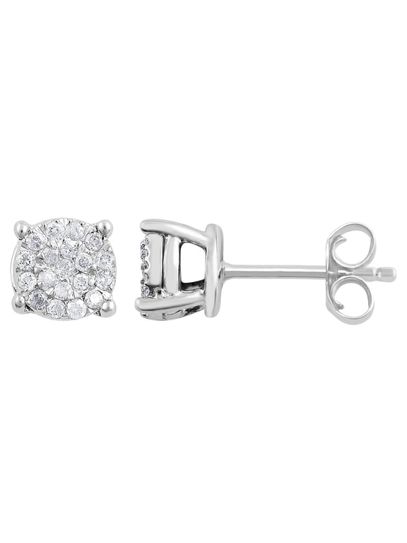 1/6 Ct Diamond Sterling Silver Cluster Stud Earrings for Women