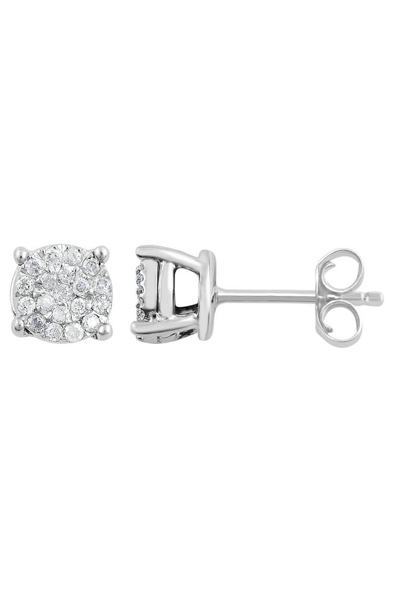 1/6 Ct Diamond Sterling Silver Cluster Stud Earrings for Women