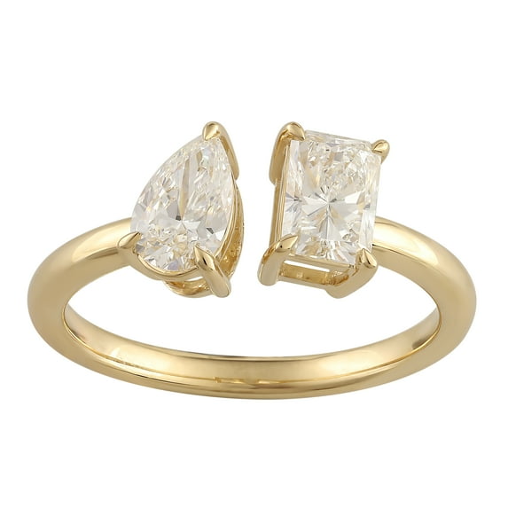 Brilliance Fine Jewelry 1 Carat T.W. Lab Grown Diamond Women 2 Stone Ring in 14KT Gold Plated Silver