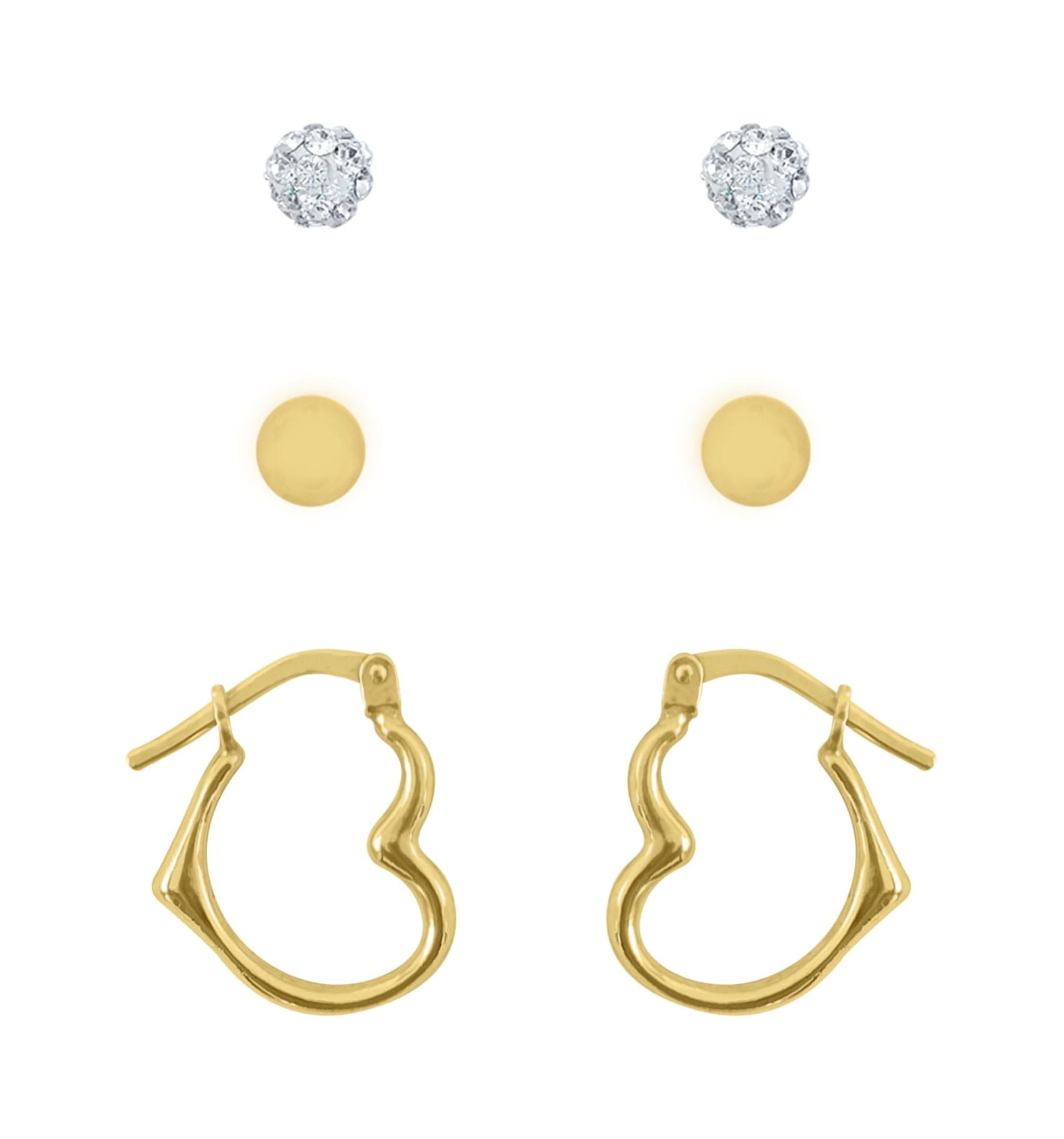 Brilliance Fine Jewelry 10K Gold Filled Crystal Ball Studs and Heart Hoop Children’s Set