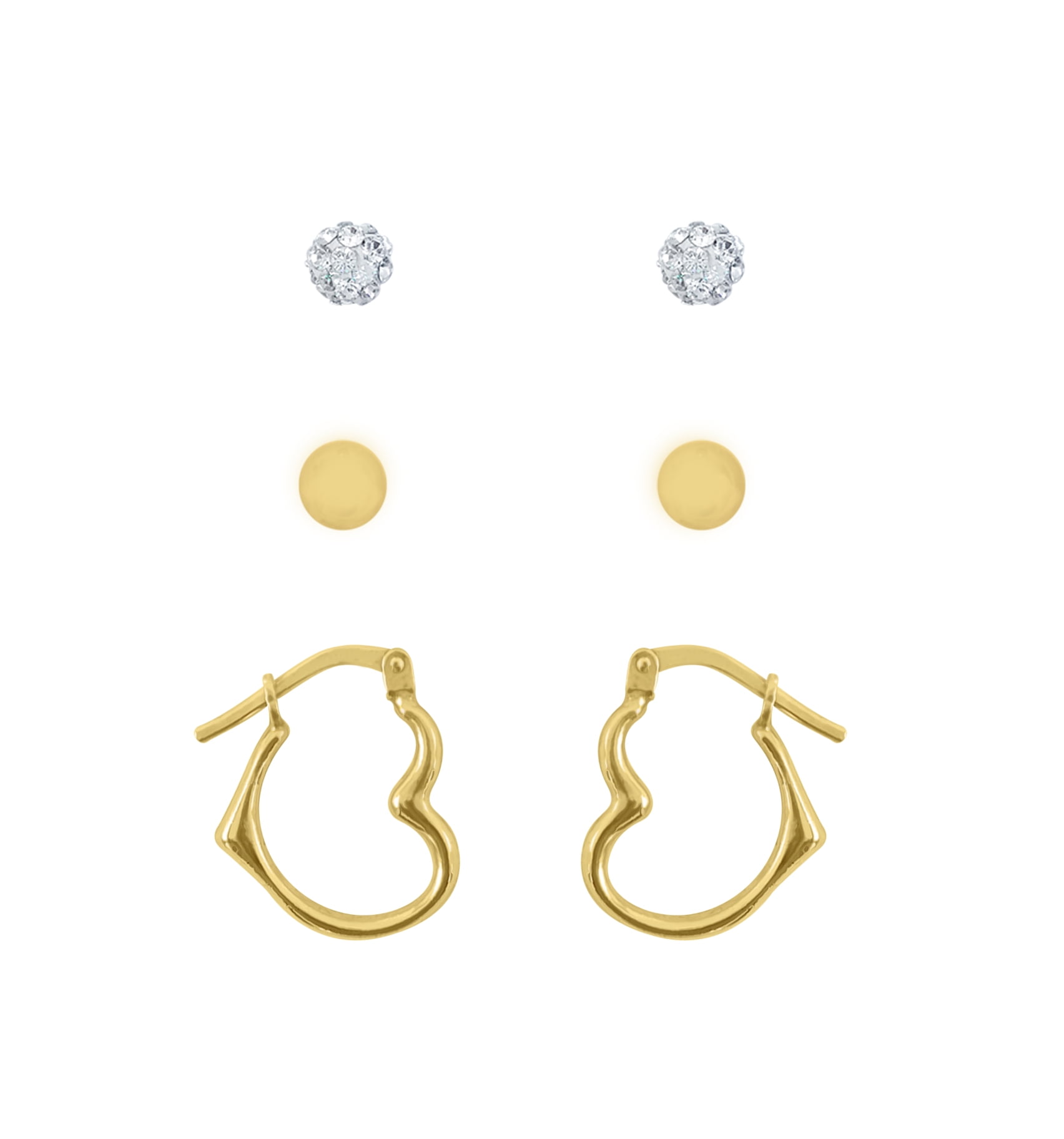 Brilliance Fine Jewelry 10K Gold Filled Crystal Ball Studs and Heart Hoops Children’s Female