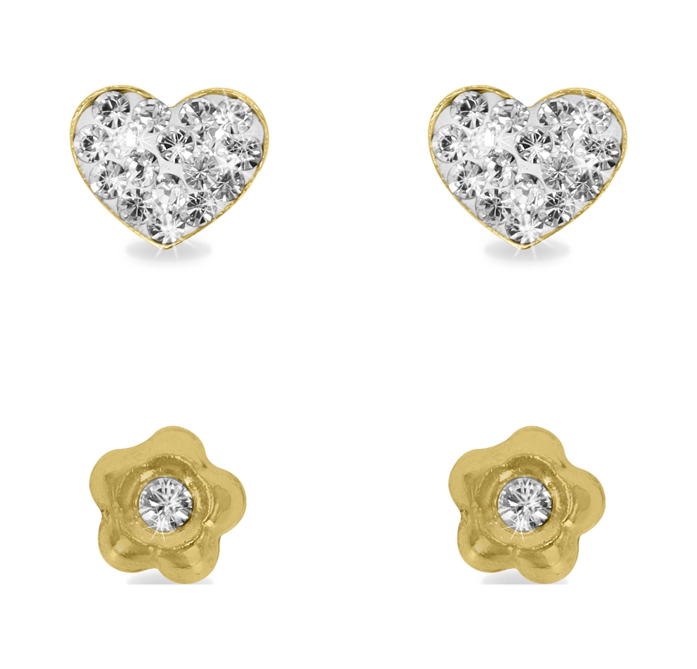 Brilliance Fine Jewelry 10K Gold Filled Crystal Flower and Heart