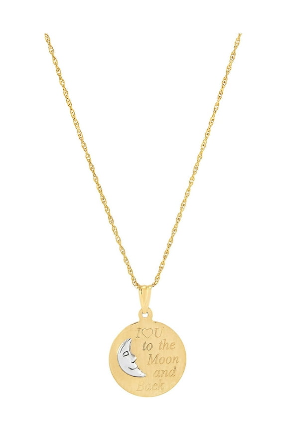 10K Gold Round Moon Disk with "I Love You To The Moon and Back" Pendant on 18" Gold Filled Chain