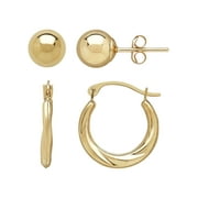 Brilliance Fine Jewelry 10K Hollow Round Swirl Hoop and 6MM Ball Studs Earrings Set
