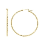 Brilliance Fine Jewelry 10K Yellow Gold 1.52MM x 35MM Hollow Round Diamond-Cut Hoops Earrings