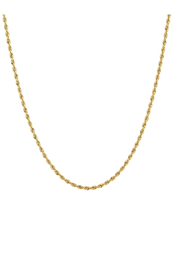 10K Yellow Gold 1.60MM-1.65MM Hollow Rope Chain Necklace, 24"