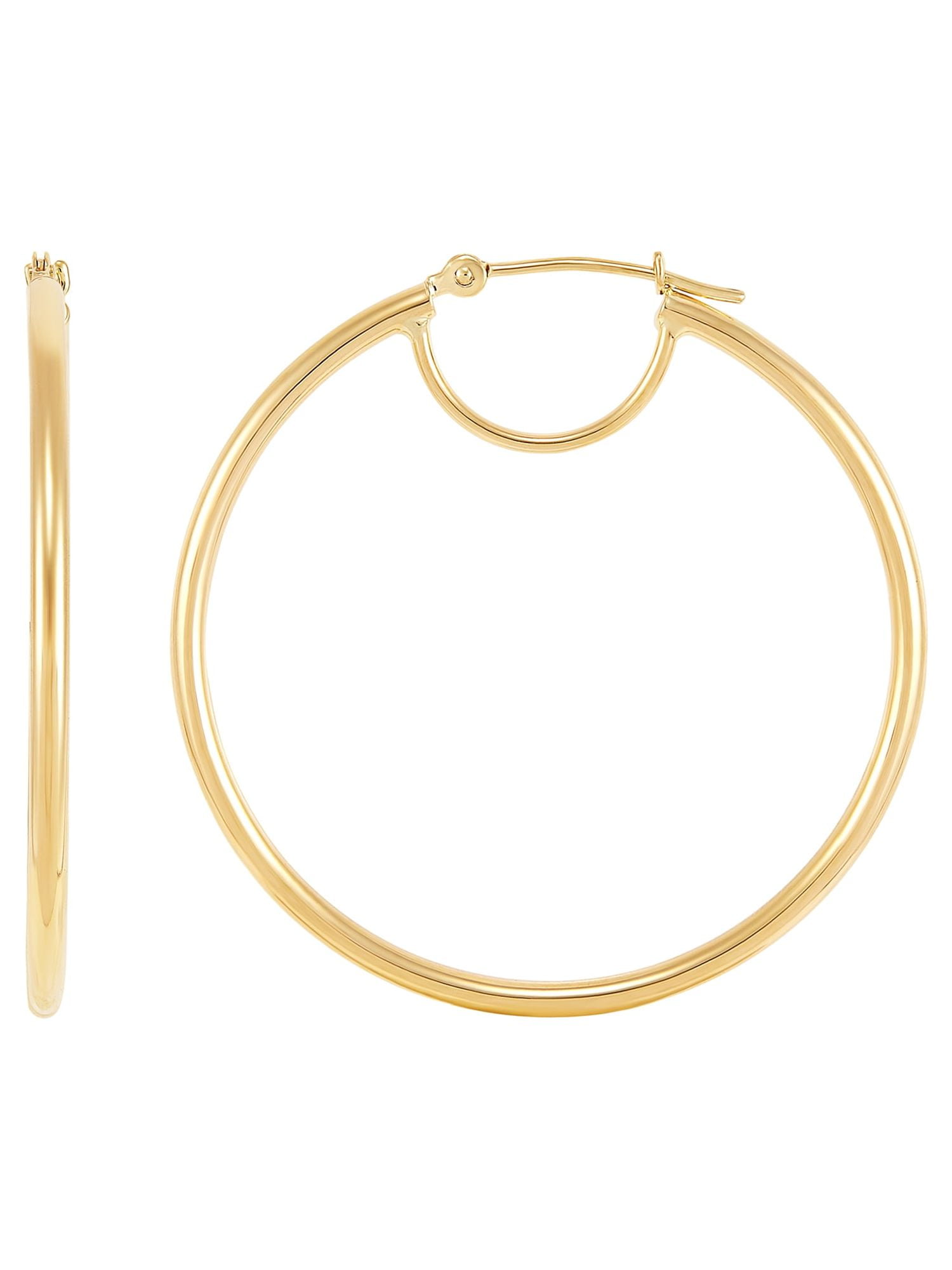 Brilliance Fine Jewelry 10K Yellow Gold 1.8MMx35MM Round Hoop with Bridge Earrings