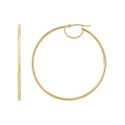 Brilliance Fine Jewelry 10K Yellow Gold 1.8MMx47mm Hollow Round Hoop with Bridge Earrings