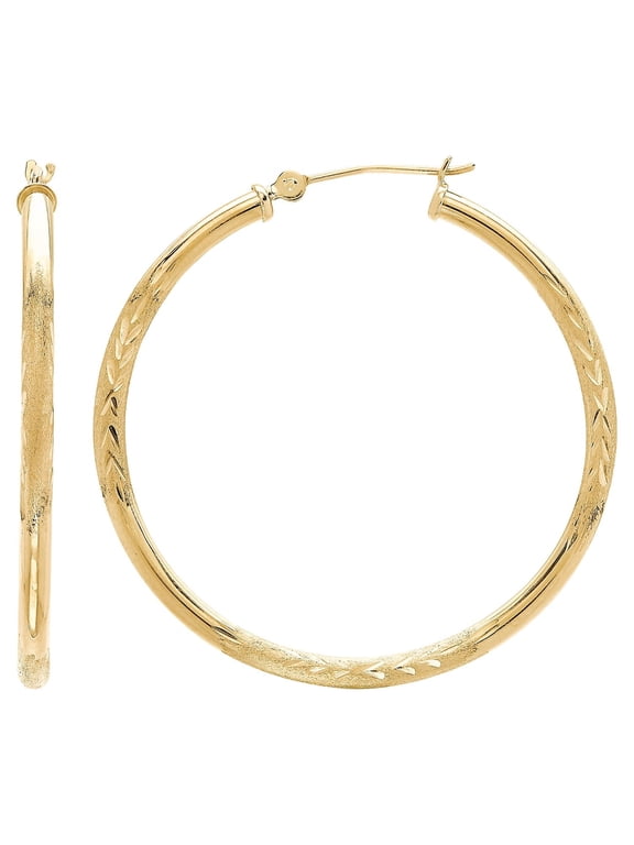 10K Yellow Gold 2.3MM x 37MM Hollow Round Hoop Earrings