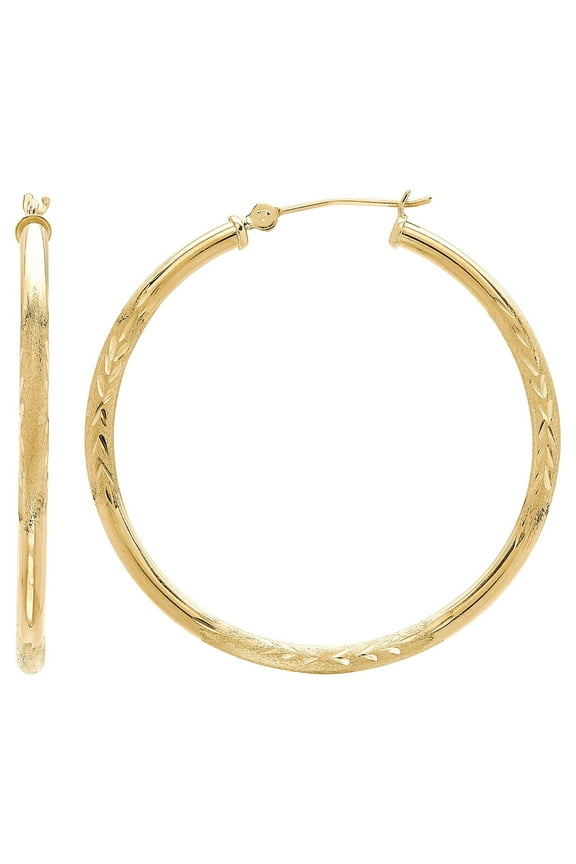 10K Yellow Gold 2.3MM x 37MM Hollow Round Hoop Earrings