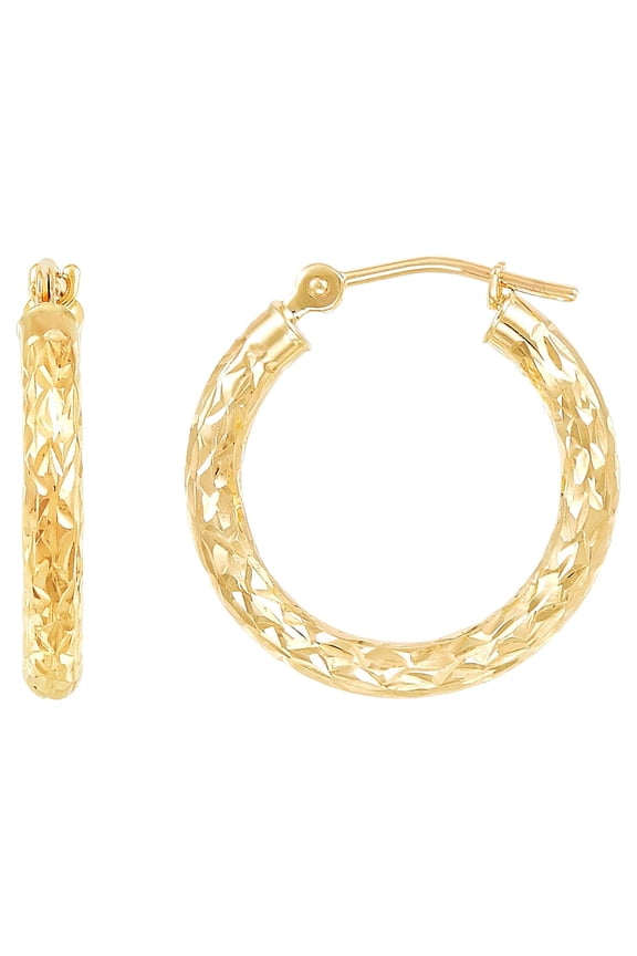 10K Yellow Gold 2.5MMx18MM Hollow Round Hoops Earrings