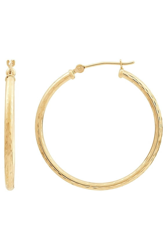 10K Yellow Gold 2MM X 30MM Round Hollow Hoop Earrings