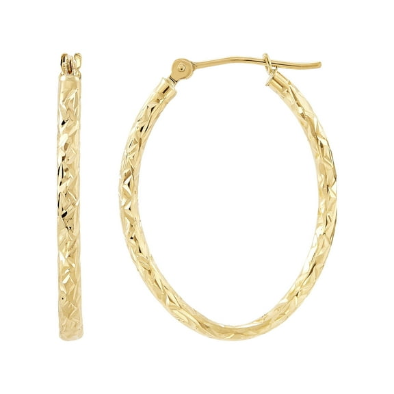 Brilliance Fine Jewelry 10K Yellow Gold 2MM x 25MM Hollow Oval Hoops Earrings