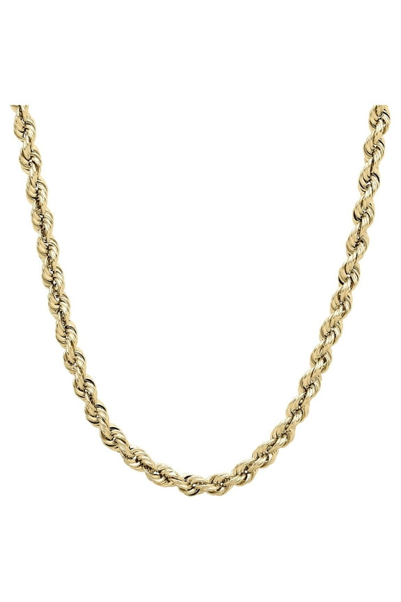 10K Yellow Gold 3.40MM-3.45MM Hollow Rope Necklace, 20"