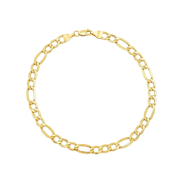 Brilliance Fine Jewelry 10K Yellow Gold 3 round 1 oval Link Figaro Bracelet, 8.5"