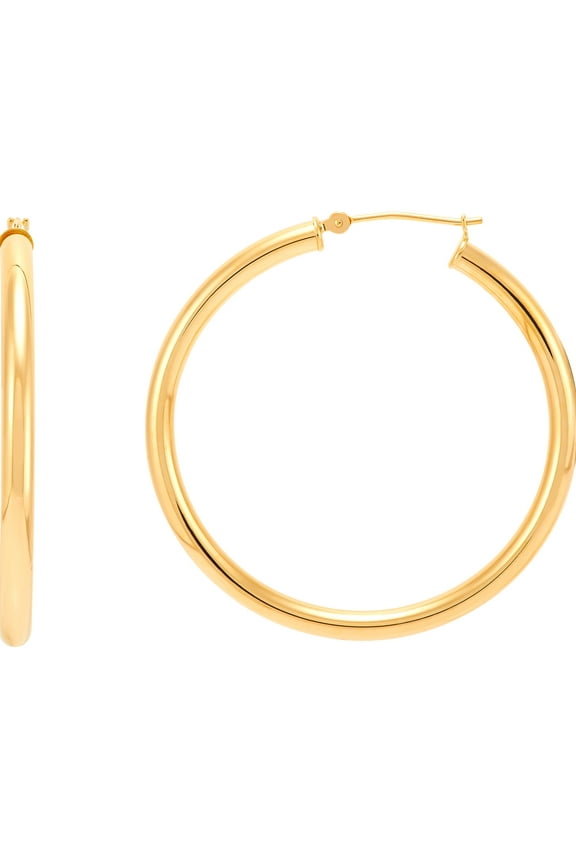10K Yellow Gold 3MM x 40MM Hollow Round Hoop Earrings