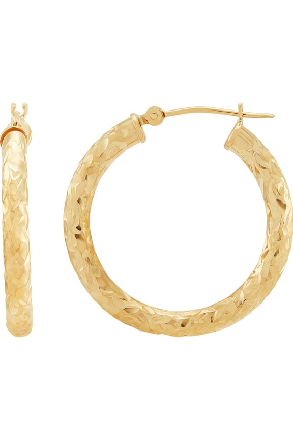 10K Yellow Gold 3MMx25MM Hollow Round Hoops Earrings