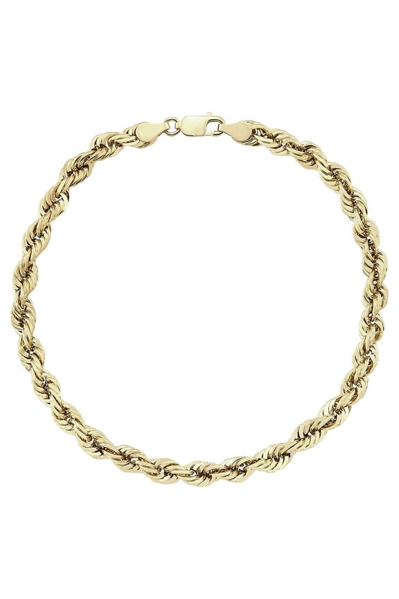10K Yellow Gold 4.85MM-4.90MM Hollow Rope Bracelet, 8.5"