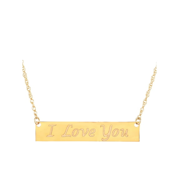 Brilliance Fine Jewelry 10K Yellow Gold Bar Plaque with I Love You Necklace, 18"