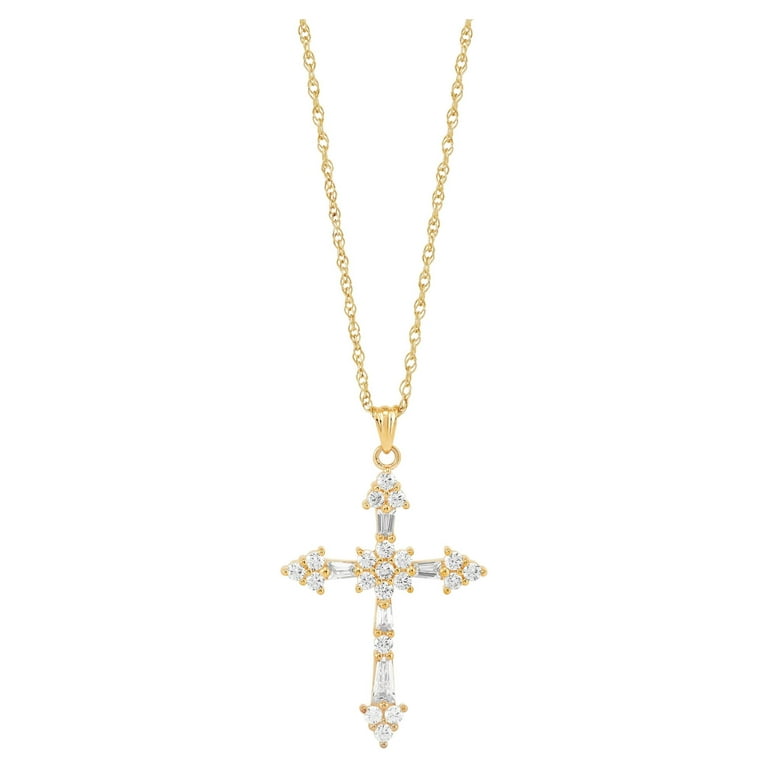 Brilliance Fine Jewelry 10K Yellow Gold Cubic Zirconia Cross on 18 Gold  Filled Chain Pendant 