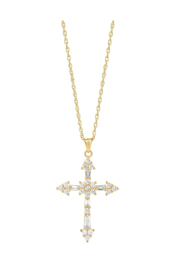 10K Yellow Gold Cubic Zirconia Cross on 18" Gold Filled Chain Pendant
