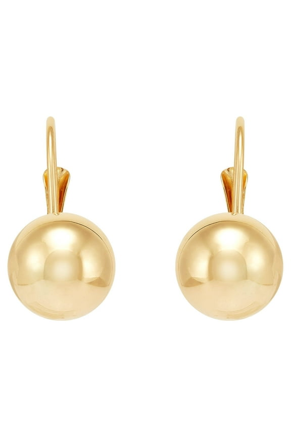 10K Yellow Gold Hollow 8MM Ball Drop Leverback Earrings