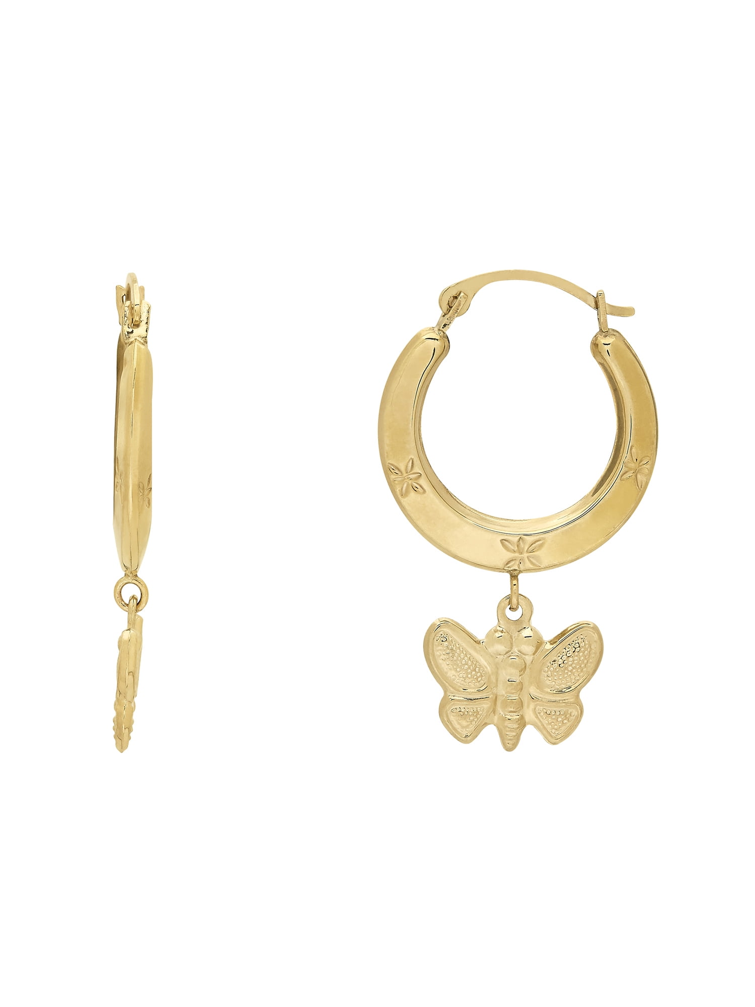 Brilliance Fine Jewelry 10K Yellow Gold Hollow Round Hoop Dangle Butterfly Earrings