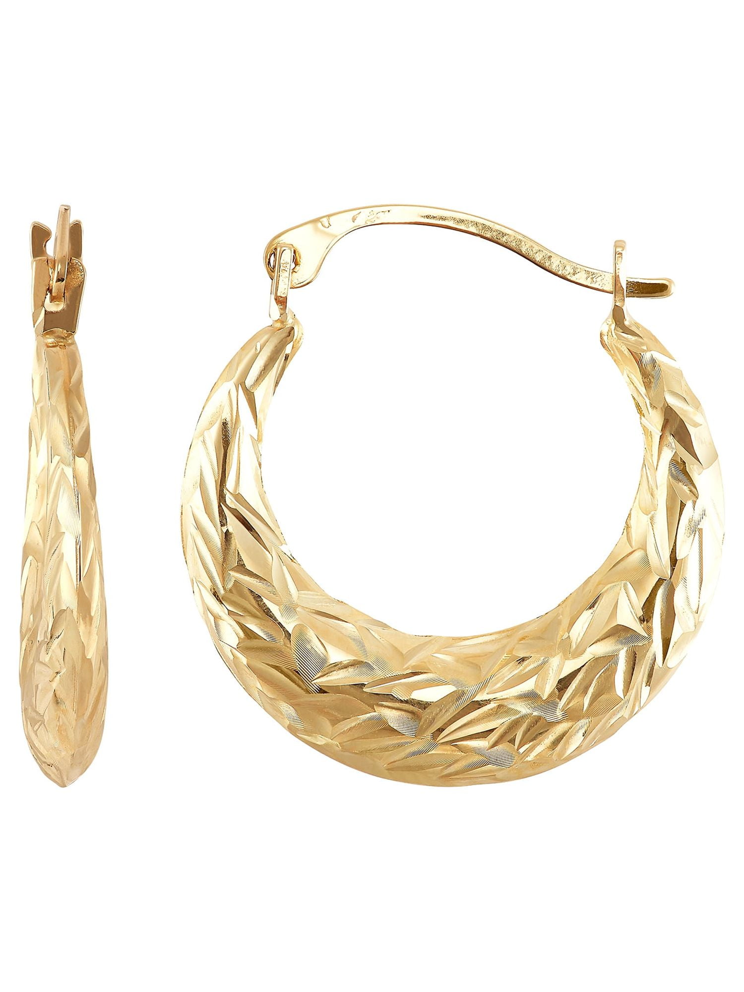 Brilliance Fine Jewelry 10K Yellow Gold Hollow Textured Graduated Center Hoop Earrings
