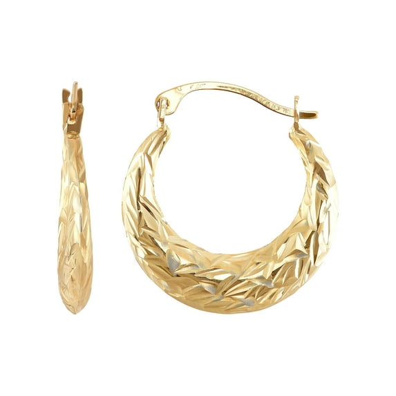 Brilliance Fine Jewelry 10K Yellow Gold Hollow Textured Graduated Center Hoop Earrings