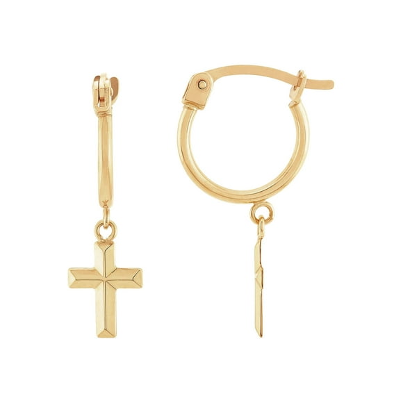 Brilliance Fine Jewelry 10K Yellow Gold Hoop with Cross Earrings