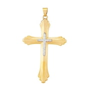 Brilliance Fine Jewelry 10K Yellow Gold Large Layered Cross with Center Cross Charm