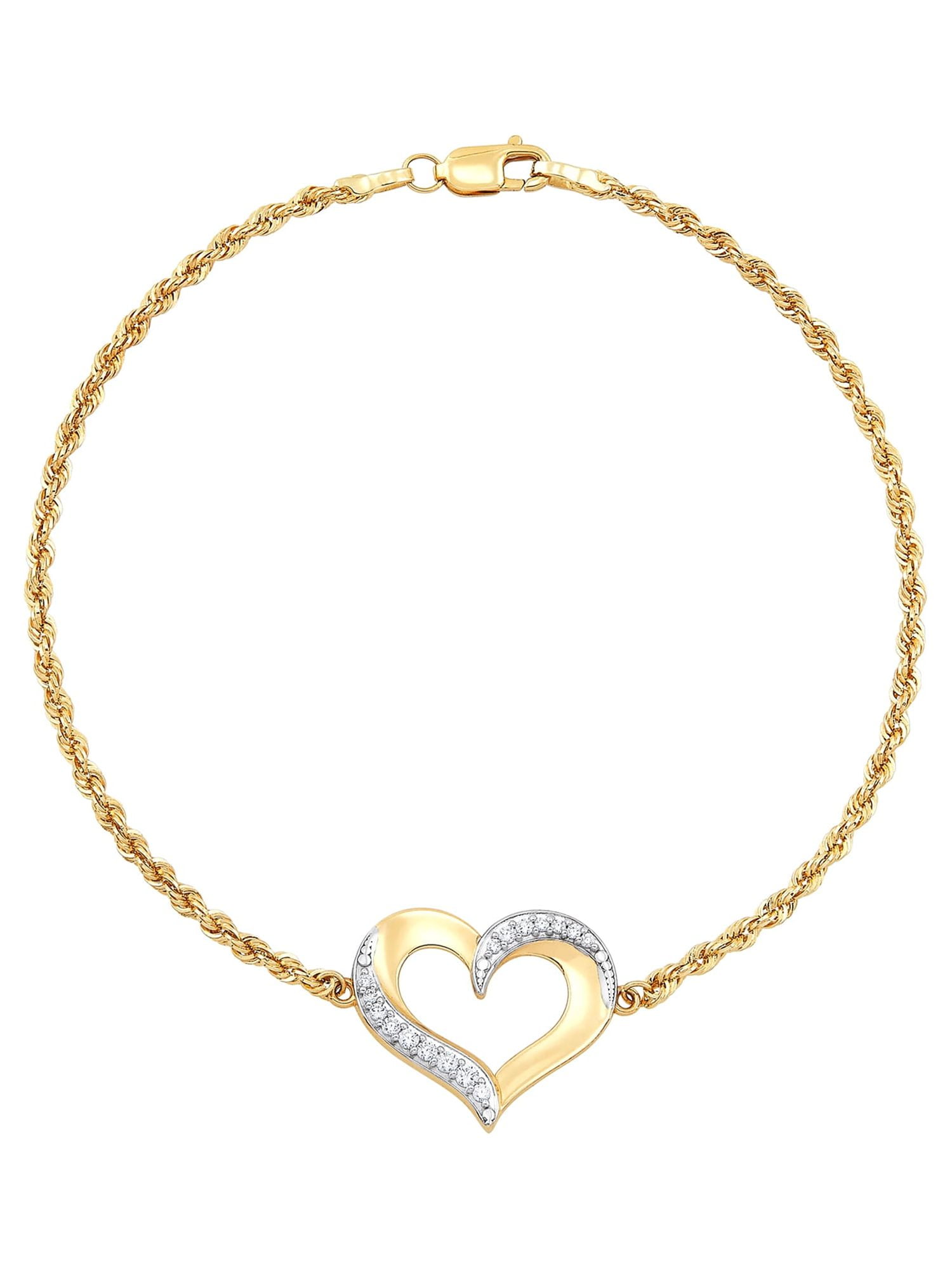 14k Yellow Gold Pavé Heart Bracelet
