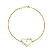 Brilliance Fine Jewelry 10K Yellow Gold Open Heart Cubic Zirconia Rope Bracelet, 7.5"