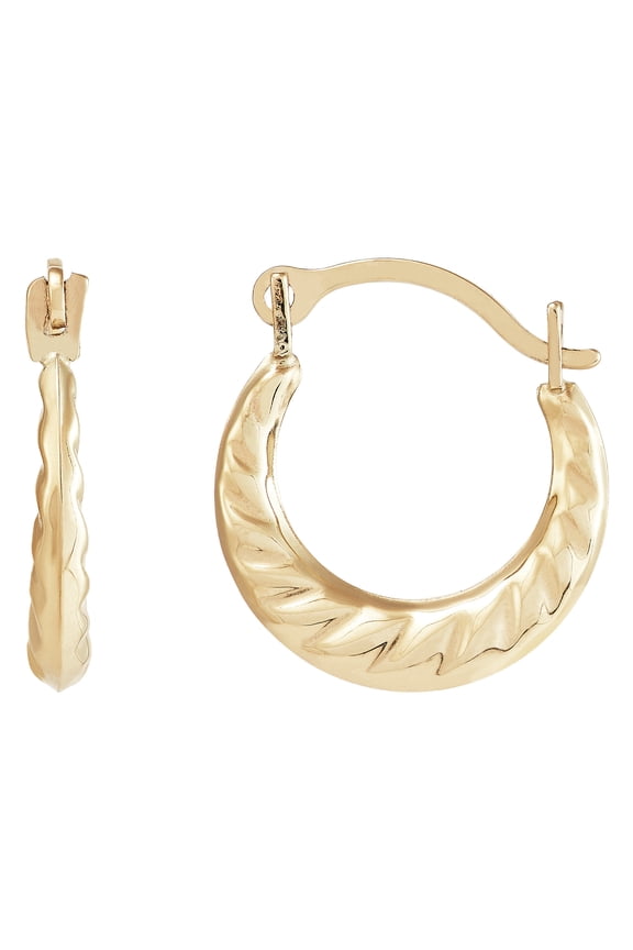 10K Yellow Gold Polished Round Swirl Hoop Earrings