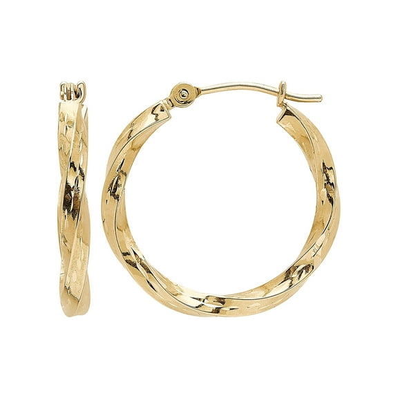 Brilliance Fine Jewelry 10K Yellow Gold Polished and Diamond-Cut Round Hoop Earrings