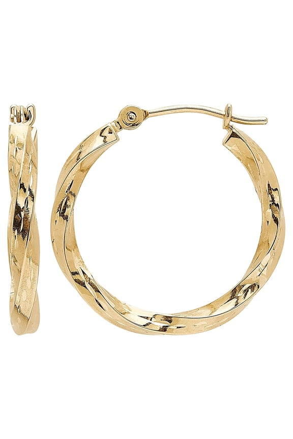 10K Yellow Gold Polished and Diamond-Cut Round Hoop Earrings