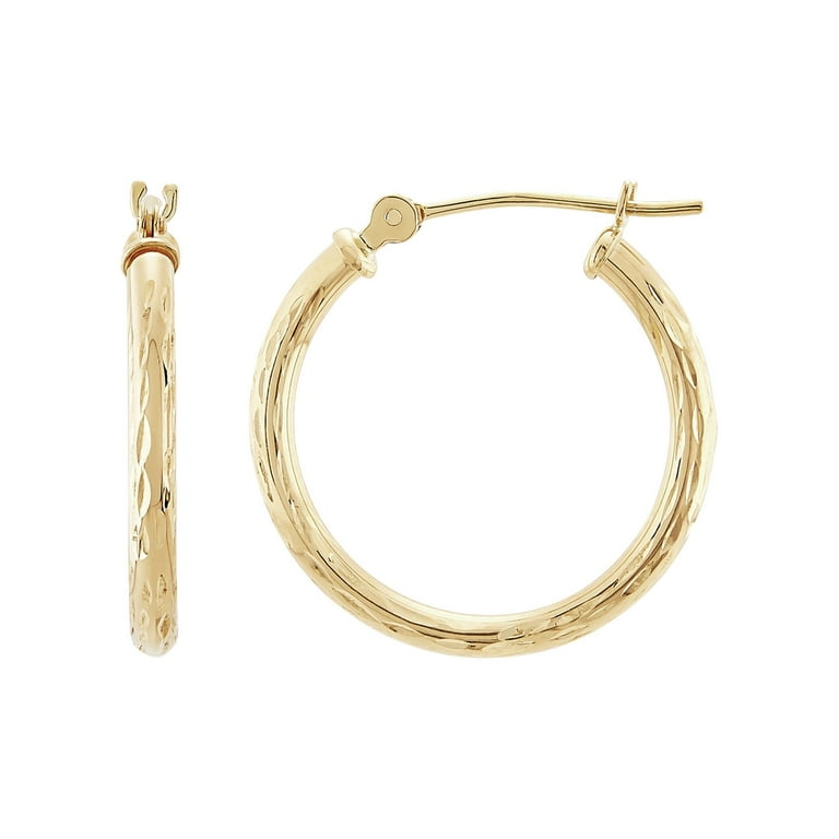 14k White Gold Round Tube Hoop Earrings 15mm Diamond-cut Finish 14k White Gold Round Tube Hoop Earrings 15mm Diamond-cut Finish