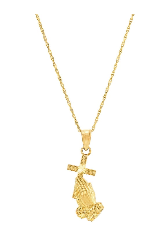 10K Yellow Gold Praying Hands on GoldFilled Necklace,14"